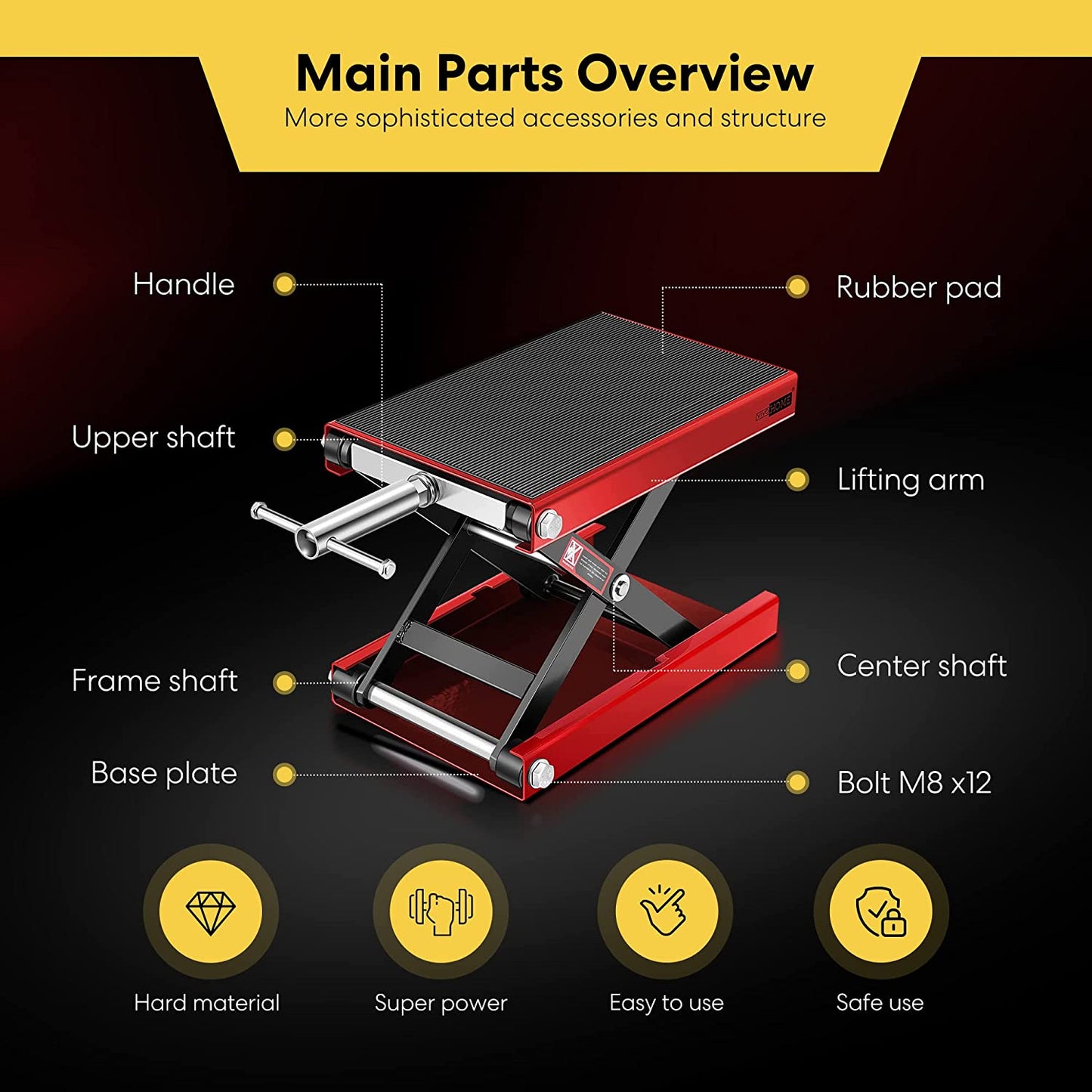 VIVOHOME Motorcycle Lift Scissor Jack Steel Wide Deck Hoist Crank Center Stand 1100 LBS Capacity for Motorcycles, Atvs, Dirt Bikes Red