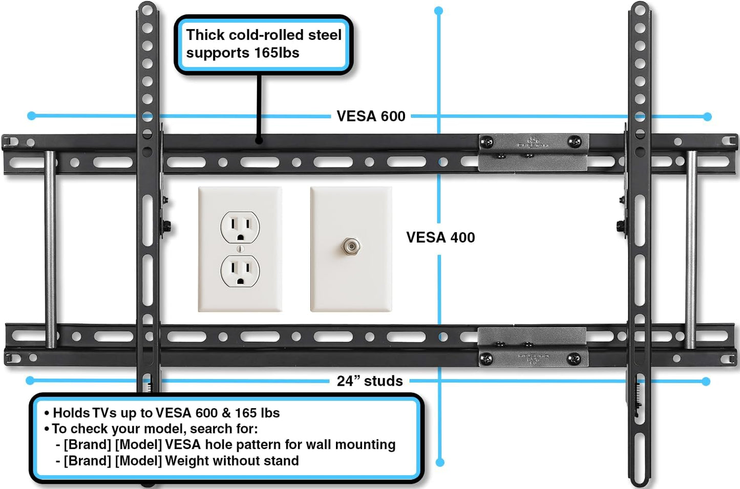 Cheetah Ultra Slim Tilt TV Mount for 32-86 Inch TVs, Supports 165Lbs, Includes 10Ft HDMI Cable, Fits 16-24" Studs, Adjustable 15° Tilt, Max VESA 600x400mm
