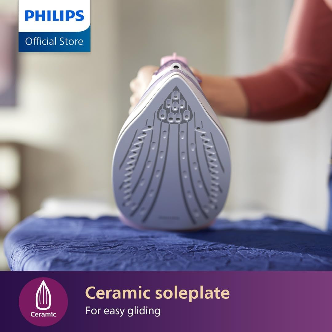 Perfect Care 3000 Series Steam Iron, 2000 W Power, 30 G/Min Continuous Steam, 140 G Steam Boost, 300 Ml Water Tank, Ceramic Soleplate, Purple (DST3010/39)