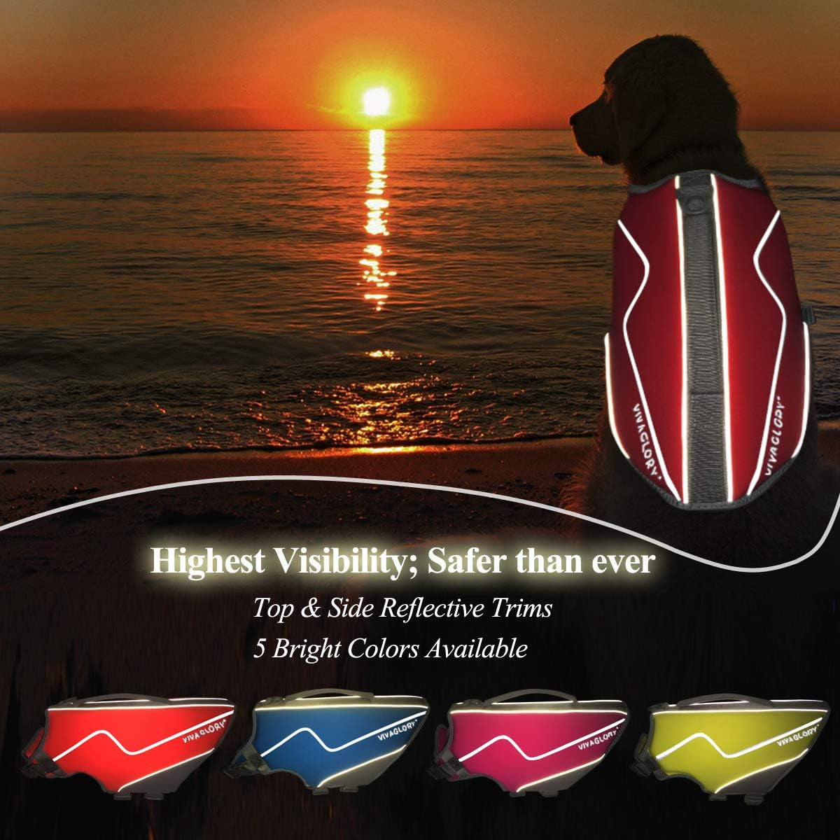 VIVAGLORY Neoprene Dog Life Vest, Dog Life Jacket for Swimming & Boating, Lightweight & Buoyancy for Puppy Doggy, Swimming Vest with Handle, M, Red