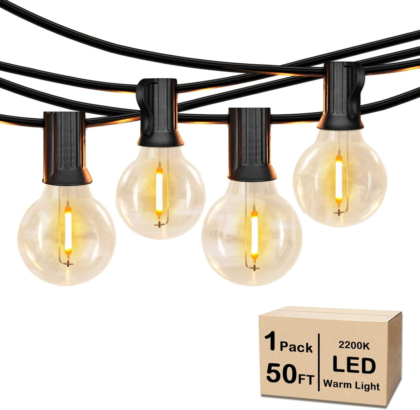 50FT Shatterproof LED G40 Globe String Lights - 50 Dimmable Edison Bulbs for Outdoor Patio, Balcony, Party, Wedding & Cafe - Waterproof Bistro Lighting
