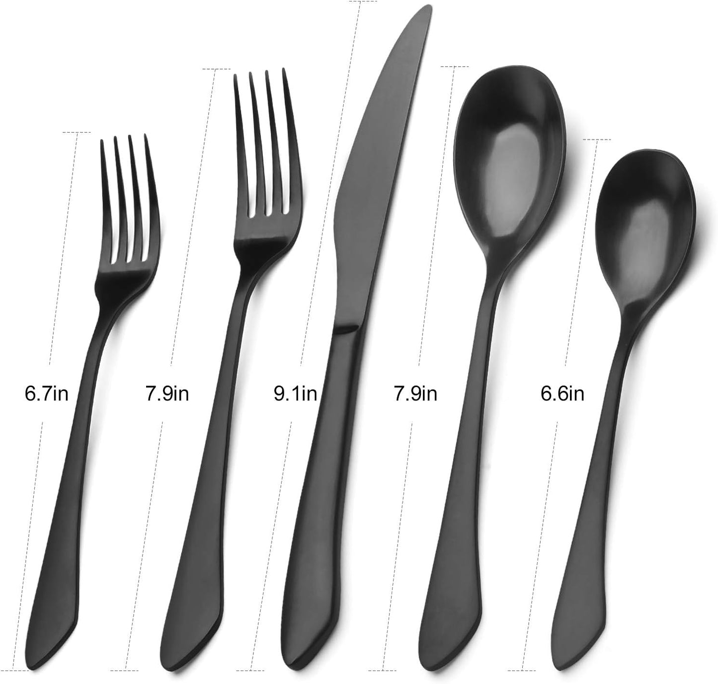 Sleek Matte Black 20-Piece Stainless Steel Flatware Set for 4 – Elegant Satin Finish Cutlery, Dishwasher Safe for Home & Restaurant Use