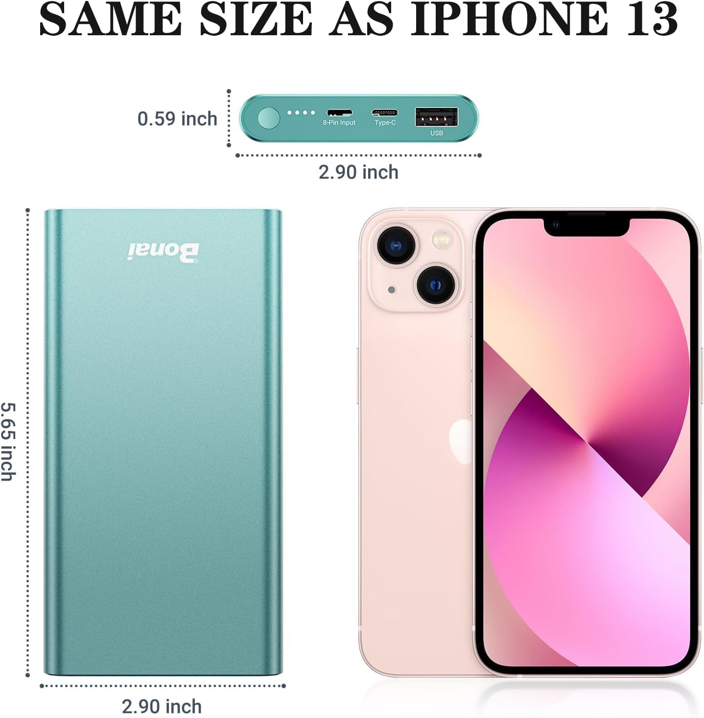BONAI 12,000mAh Fast Charging Portable Power Bank - Dual Input/Output USB-C for iPhone 17/16/15/14/13/12, Galaxy, Android, iPad & More - Mint Color