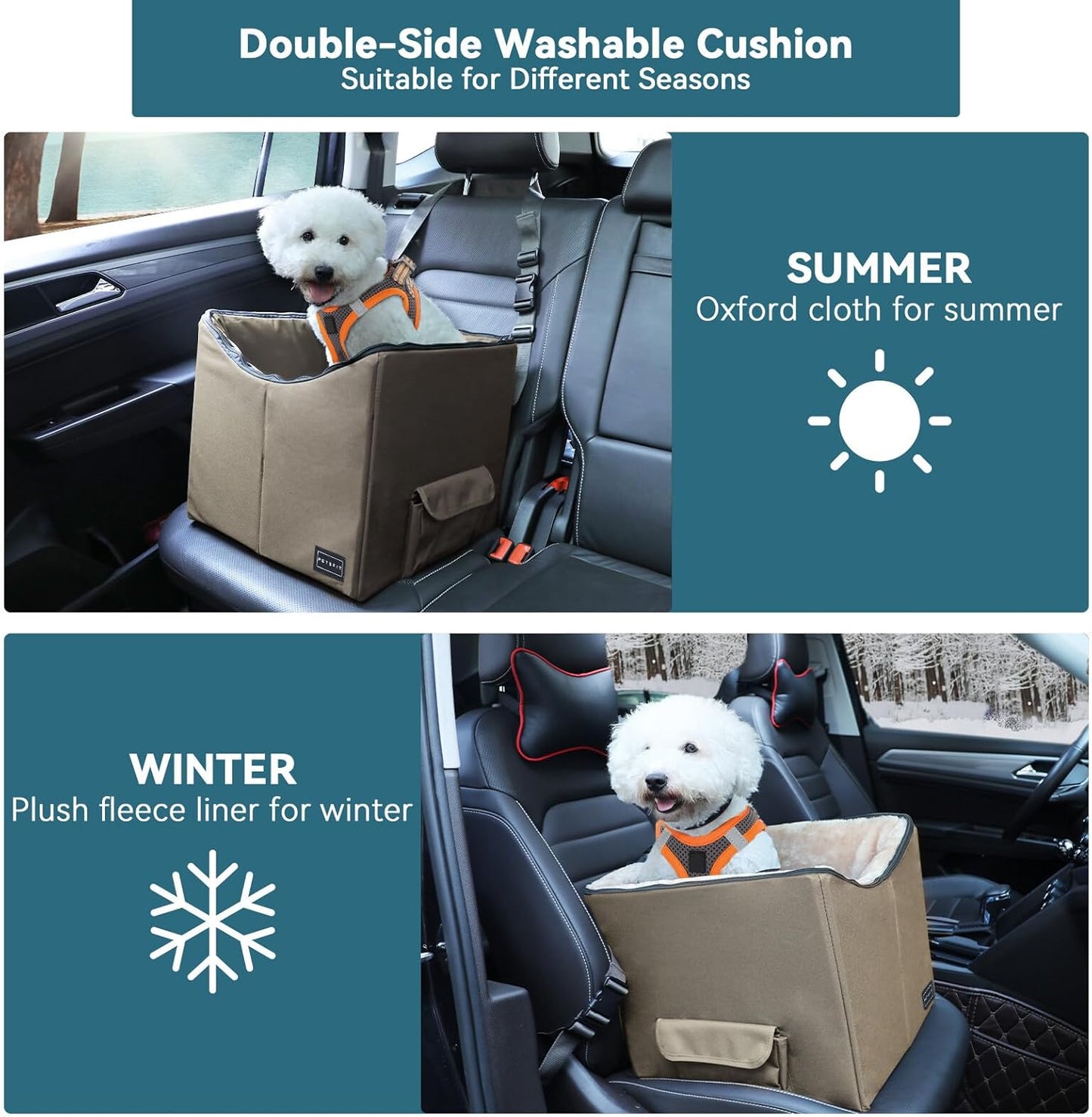 Petsfit Dog/Cat Booster Seat with Pockets, Small Dog Car Seat for Cars, Trucks and Suvs (Small, Dark Brown)