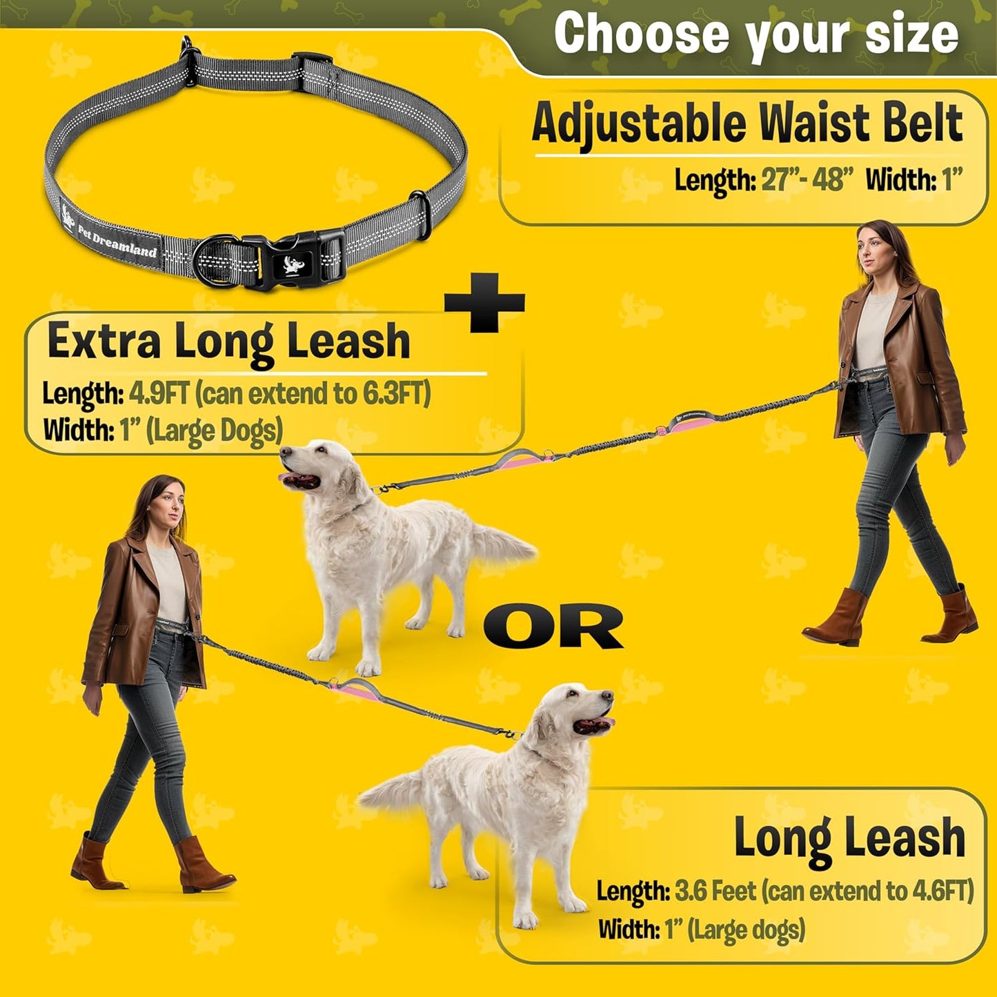 Pet Dreamland Exquisite Handsfree Dog Leash for Large Dogs. Ultimate Comfort & Freedom for Walking and Hiking. Premium Quality, Durable & Versatile Waist Belt. Your Dog Will Love This Running Leash.