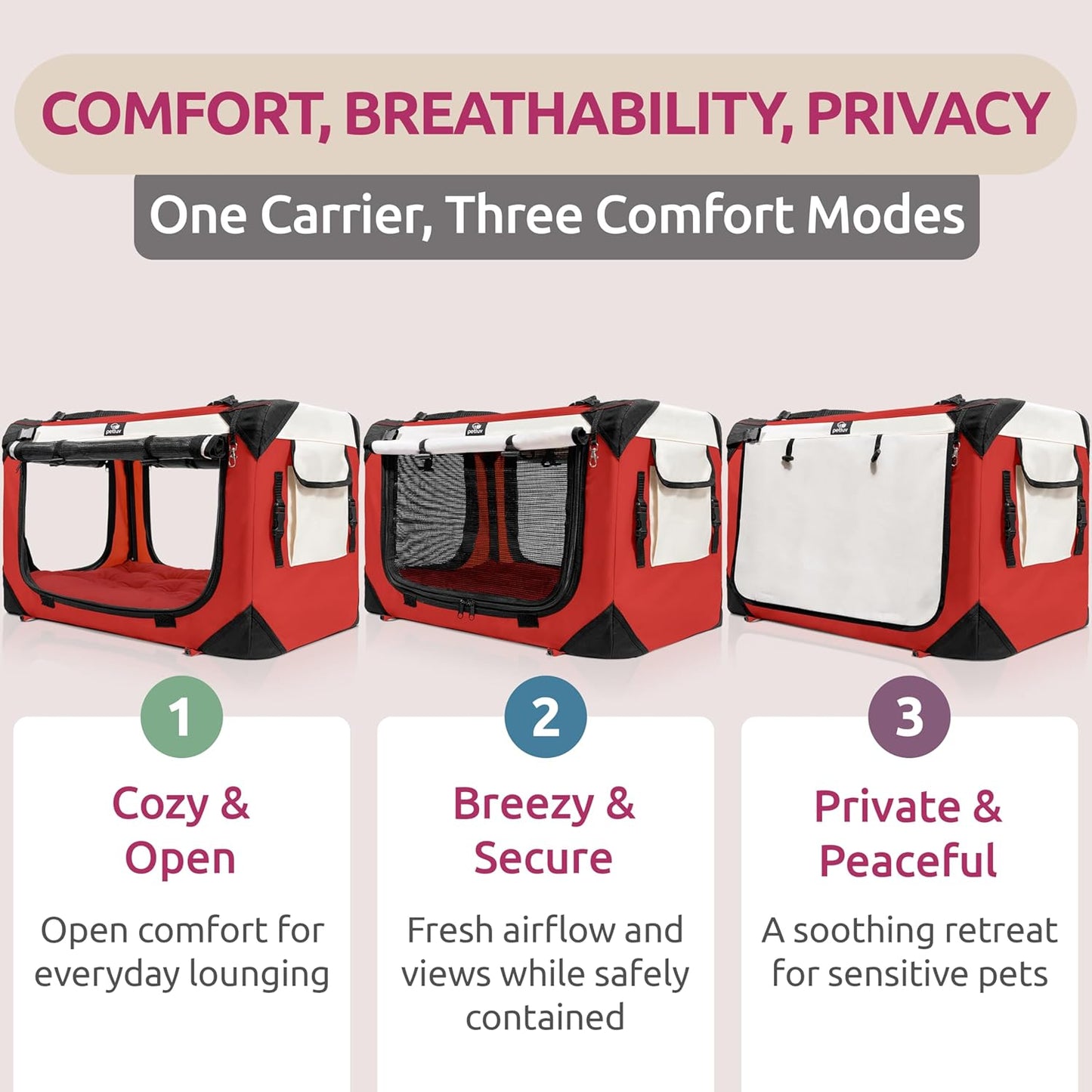 Soft-Sided Cat & Dog Pet Carrier, Large 24"X16"X16", Fits Large Cat, 2 Cats, or Medium Dog Comfortably, Great for Travel & Vet Visits, Privacy Windows, Removable Bed, Locking Zippers, Folds Flat