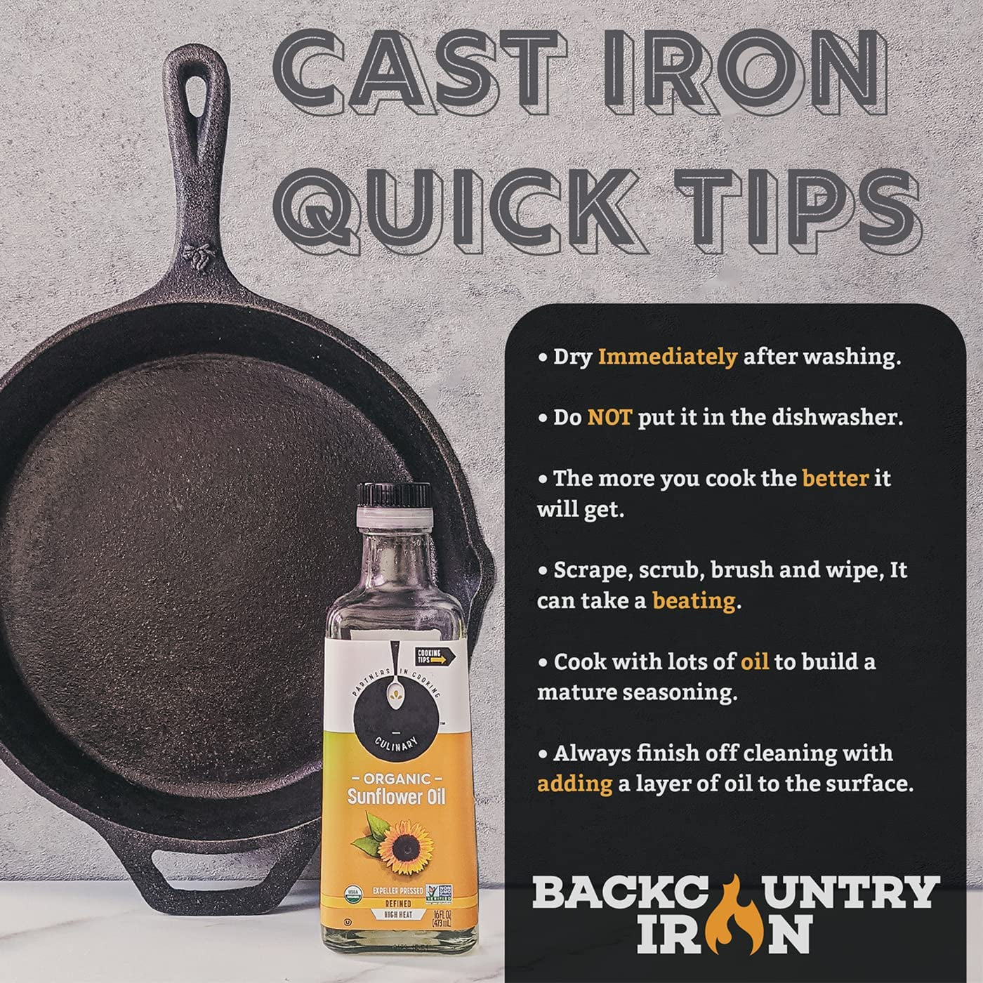 Backcountry Iron 12-Inch Pre-Seasoned Cast Iron Skillet - Perfect for All Your Cooking Adventures!