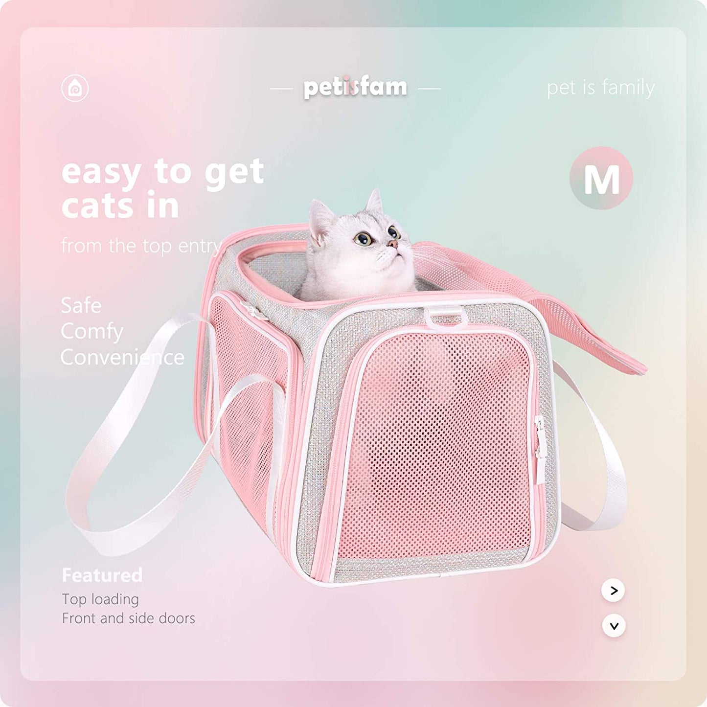 Petisfam Soft Cute Travel Pet Carrier Bag for Medium Cats, Kitty and Puppy, Fantasy Pink, M