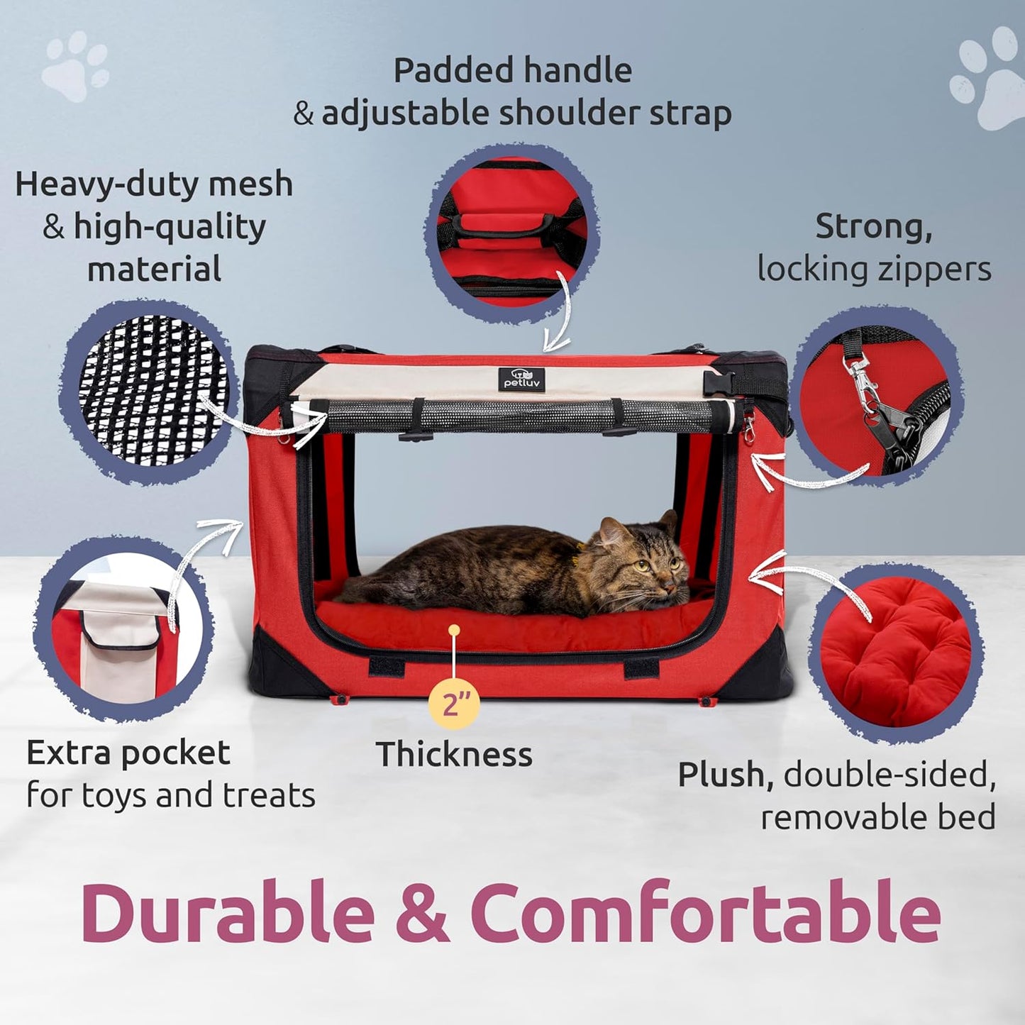 Soft-Sided Cat & Dog Pet Carrier, Large 24"X16"X16", Fits Large Cat, 2 Cats, or Medium Dog Comfortably, Great for Travel & Vet Visits, Privacy Windows, Removable Bed, Locking Zippers, Folds Flat