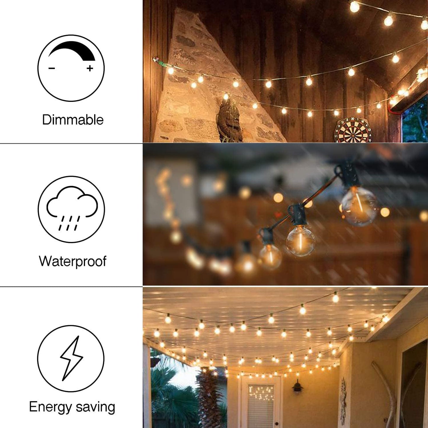 Banord 29FT Shatterproof Globe Outdoor String Lights - 15 Dimmable Waterproof Bulbs for Patio, Porch & Cafe Decor