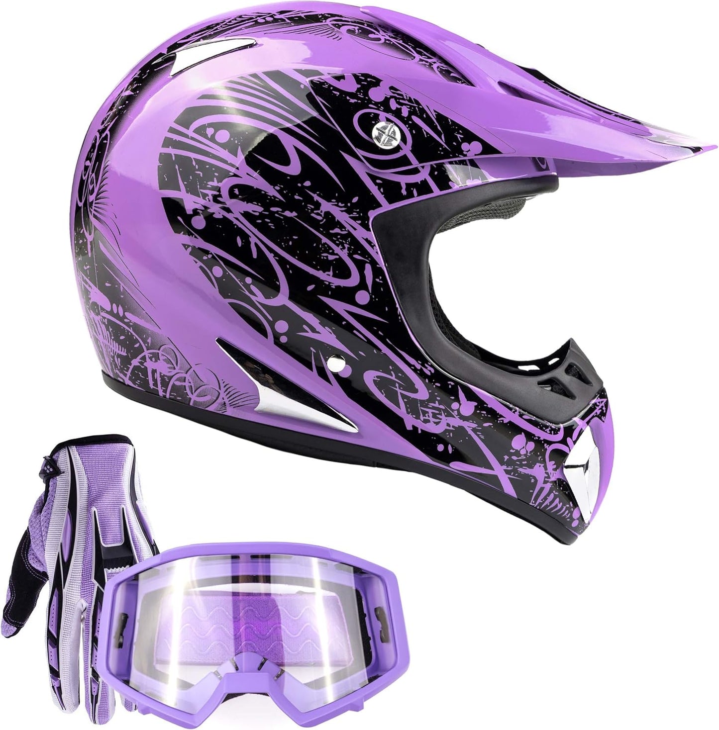 Typhoon Helmets Typhoon ATV Motorcycle Helmet with Goggles & Gloves - DOT Certified Off-Road Racing Protection Gear Set for Adults/Teens - Durable MX Combo Pack