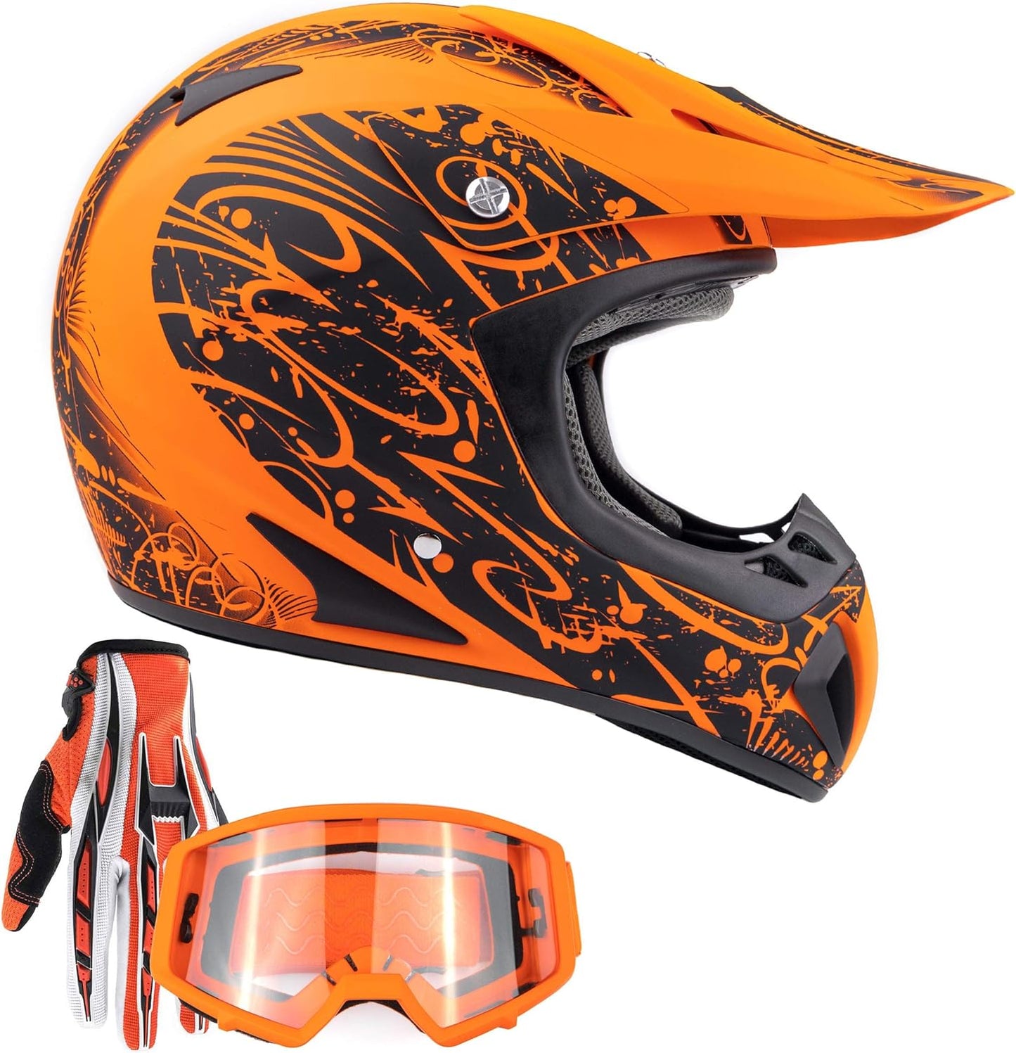 Typhoon Helmets Typhoon ATV Motorcycle Helmet with Goggles & Gloves - DOT Certified Off-Road Racing Protection Gear Set for Adults/Teens - Durable MX Combo Pack
