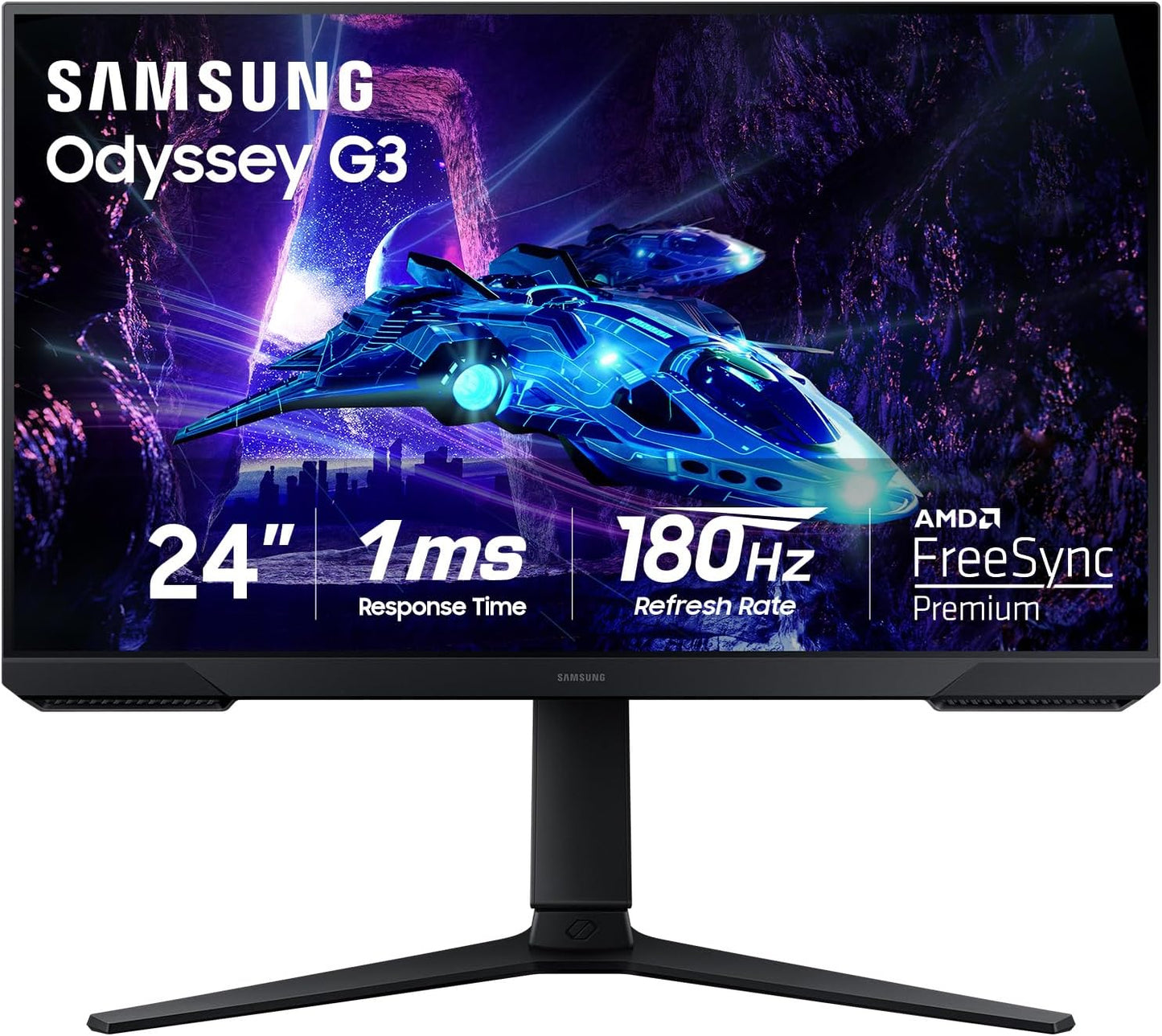 Samsung Odyssey G3 24" FHD Gaming Monitor - 1ms Response, 180Hz Refresh Rate, AMD FreeSync, Adjustable Stand, Eye Saver Mode, Flicker-Free
