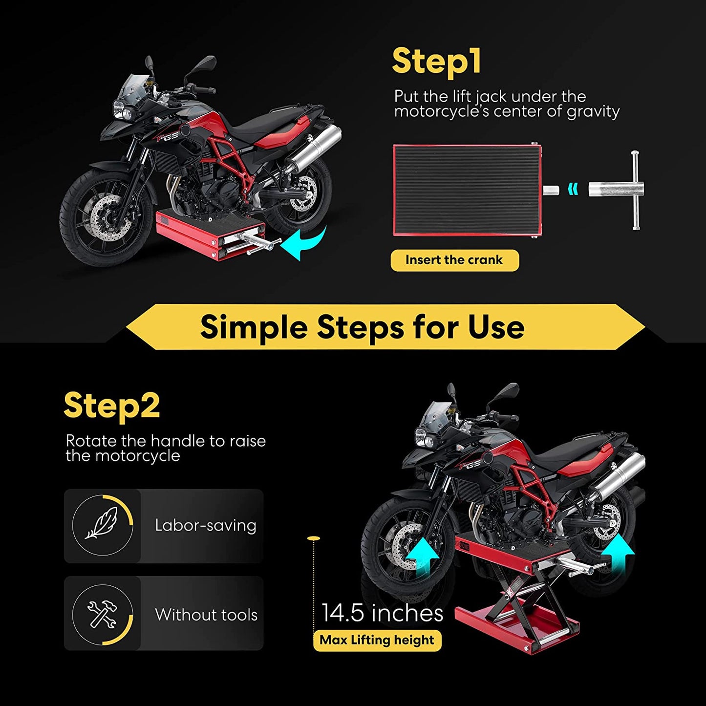 VIVOHOME Motorcycle Lift Scissor Jack Steel Wide Deck Hoist Crank Center Stand 1100 LBS Capacity for Motorcycles, Atvs, Dirt Bikes Red