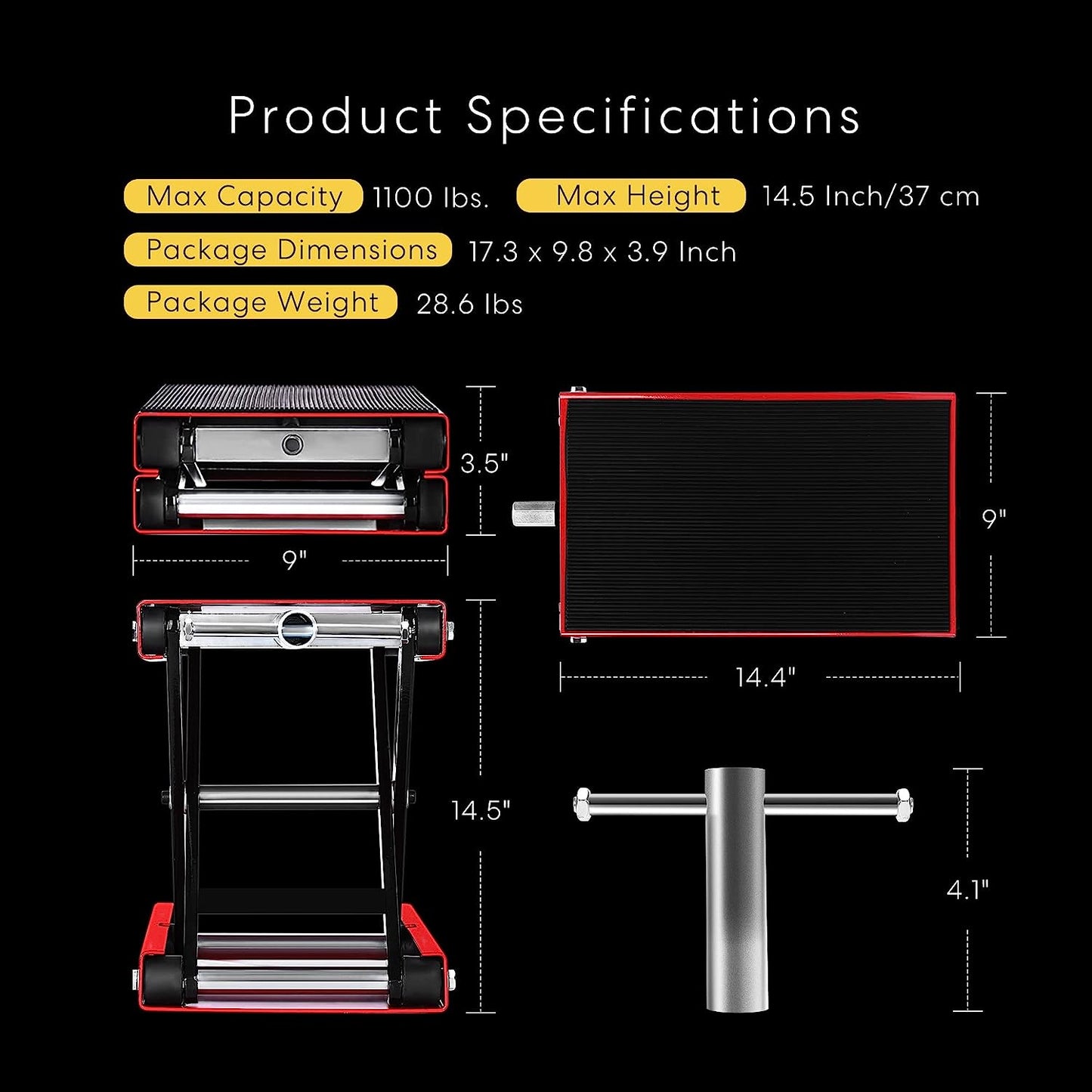 VIVOHOME Motorcycle Lift Scissor Jack Steel Wide Deck Hoist Crank Center Stand 1100 LBS Capacity for Motorcycles, Atvs, Dirt Bikes Red
