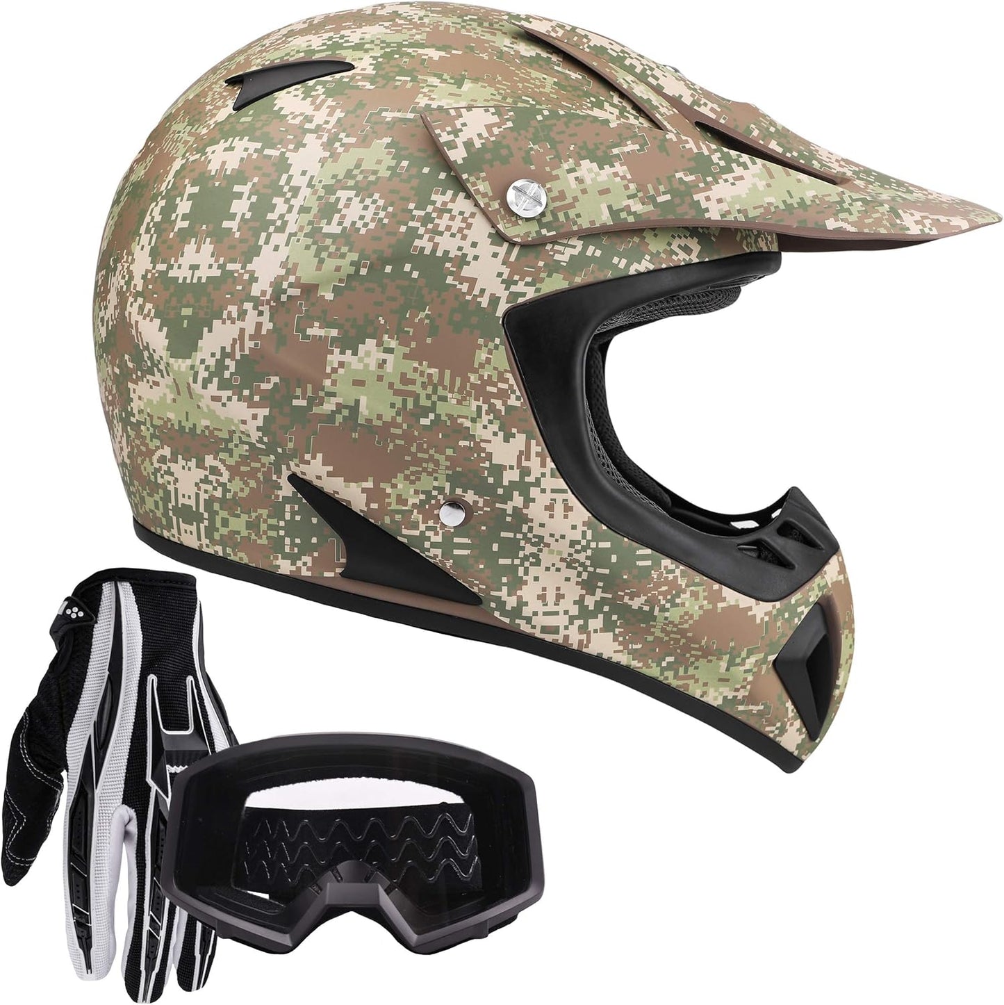 Typhoon Helmets Typhoon ATV Motorcycle Helmet with Goggles & Gloves - DOT Certified Off-Road Racing Protection Gear Set for Adults/Teens - Durable MX Combo Pack