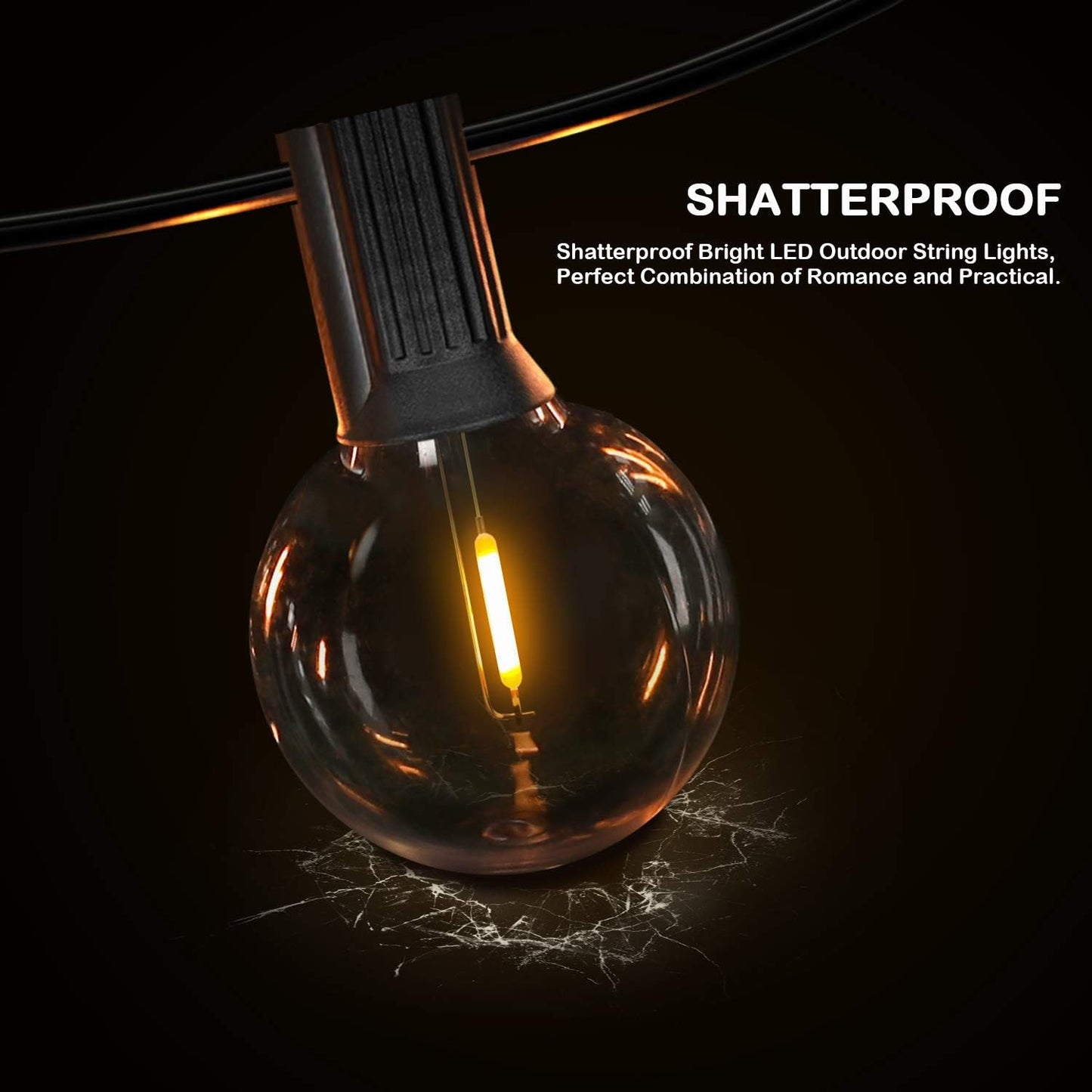 50FT Shatterproof LED G40 Globe String Lights - 50 Dimmable Edison Bulbs for Outdoor Patio, Balcony, Party, Wedding & Cafe - Waterproof Bistro Lighting