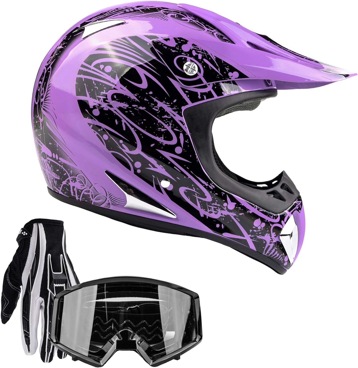 Typhoon Helmets Typhoon ATV Motorcycle Helmet with Goggles & Gloves - DOT Certified Off-Road Racing Protection Gear Set for Adults/Teens - Durable MX Combo Pack