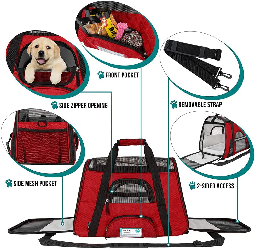Petami Airline Approved Pet Carrier for Cat, Soft Sided Dog Carrier for Small Dogs, Cat Travel Supplies Accessories for Indoor Cats, Ventilated Pet Carrying Bag Medium Large Kitten Puppy, Small Red
