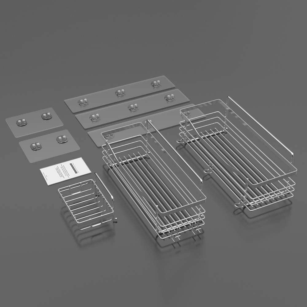 Orimade 3-Pack Wall-Mounted Shower Caddy with 5 Hooks - Rustproof SUS304 Stainless Steel Bathroom & Kitchen Organizer, No Drilling Needed!