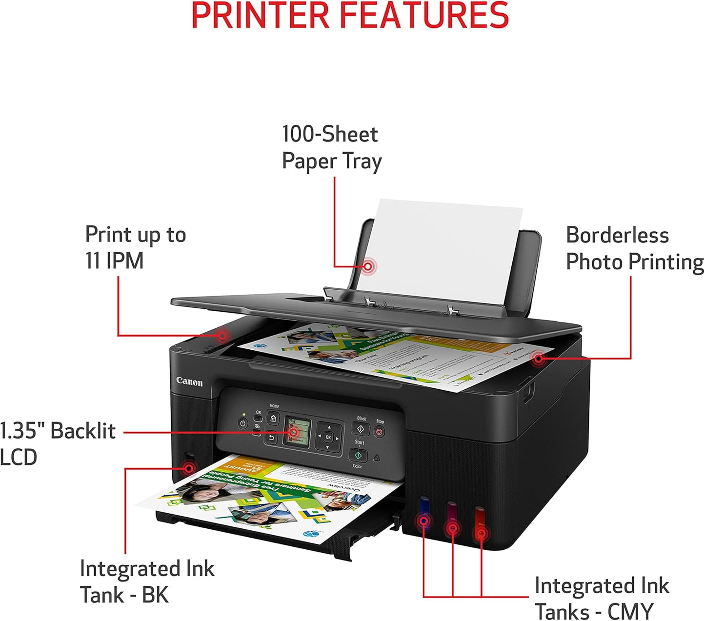 Canon Megatank G3290 Wireless All-In-One Printer - Print, Copy, Scan, Mobile Printing, 2.7" LCD Touchscreen, Auto Duplex