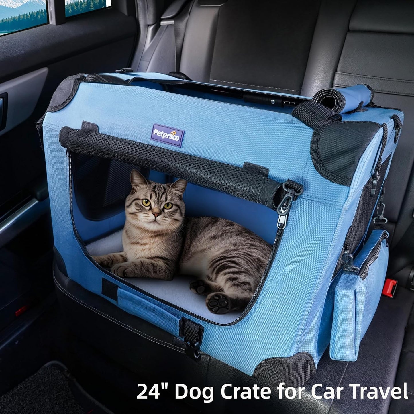 Petprsco Portable Collapsible Dog Crate, Travel Dog Crate 24X17X17 with Soft Warm Blanket and Foldable Bowl for Large Cats & Small Dogs Indoor and Outdoor