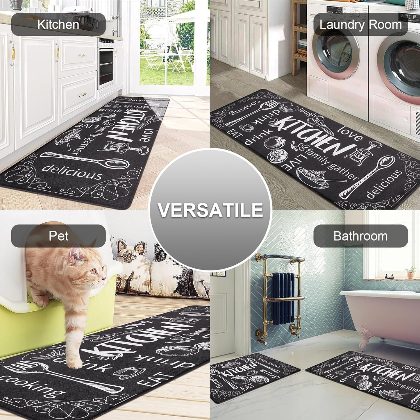 HEBE Kitchen Mats for Floor Set of 2 Thick anti Fatigue Mat for Cushioned, Waterproof Non-Slip Rugs Comfort Standing Chef Mat for Kitchen Sink, Laundry Room, Farmhouse Home Decor