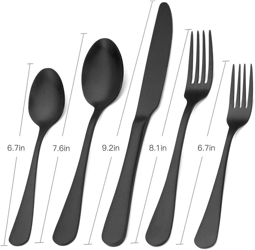 Elegant Matte Black Stainless Steel Flatware Set - 20-Piece Service for 4, Dishwasher Safe Kitchen Utensils for Home & Restaurant