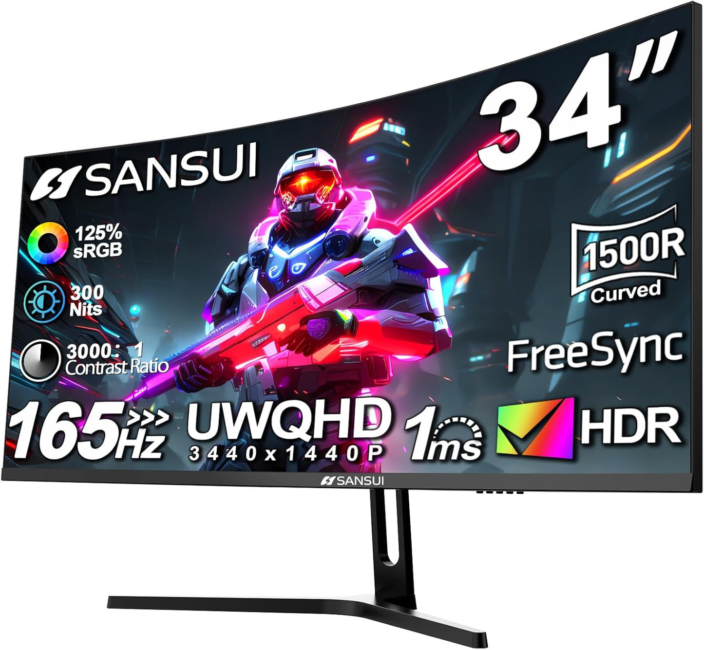 SANSUI 27" Curved 240Hz Gaming Monitor - FHD 1080P, 1500R Curve, 130% sRGB, HDR, Freesync, 1ms MPRT, Low Blue Light, HDMI/DP Ports, Metal Stand Included