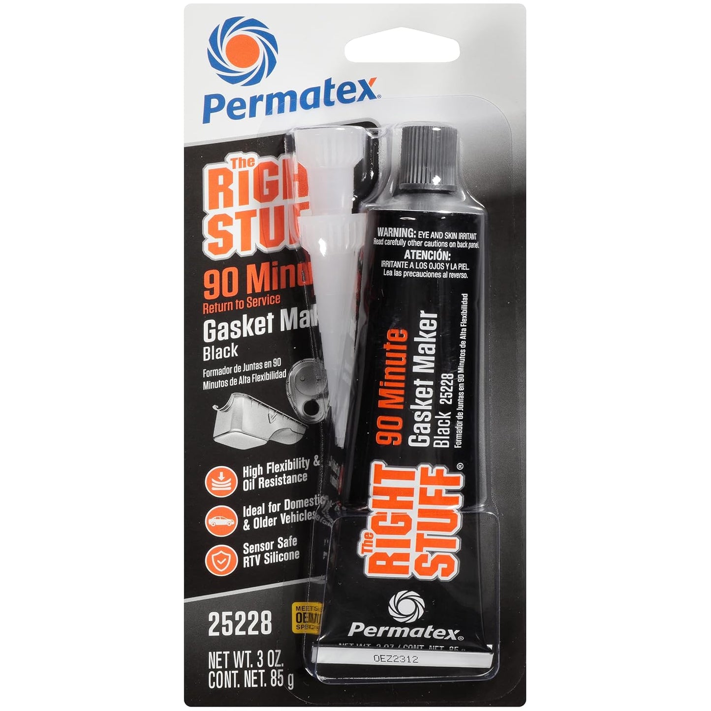 Permatex 82180 Ultra Black Maximum Oil Resistance RTV Silicone Gasket Maker, Sensor Safe and Non-Corrosive, for High Flex and Oil Resistant Applications 3 Oz