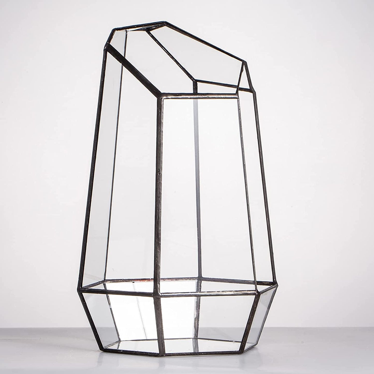 Stylish NCYP Geometric Glass Terrarium Planter for Succulents & Cacti - Irregular Black Open Container for Indoor Home & Office Decor, 6.5" X 5.7" X 9.8" (Plants Not Included)