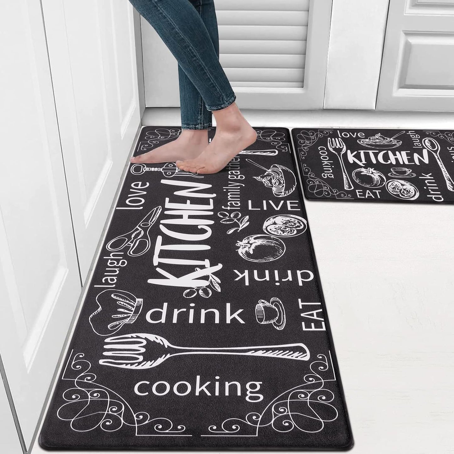 HEBE Kitchen Mats for Floor Set of 2 Thick anti Fatigue Mat for Cushioned, Waterproof Non-Slip Rugs Comfort Standing Chef Mat for Kitchen Sink, Laundry Room, Farmhouse Home Decor