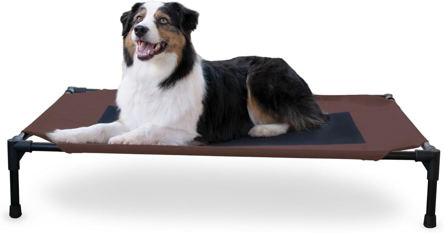 K&H Pet Products Outdoor Elevated Dog Cot, Breathable Cooling Elevated Cot Hammock Pet Bed for Large Dogs, Washable Mesh Cover, Raised Metal Frame, Collapsible, Portable - Large 42 X 30In Chocolate