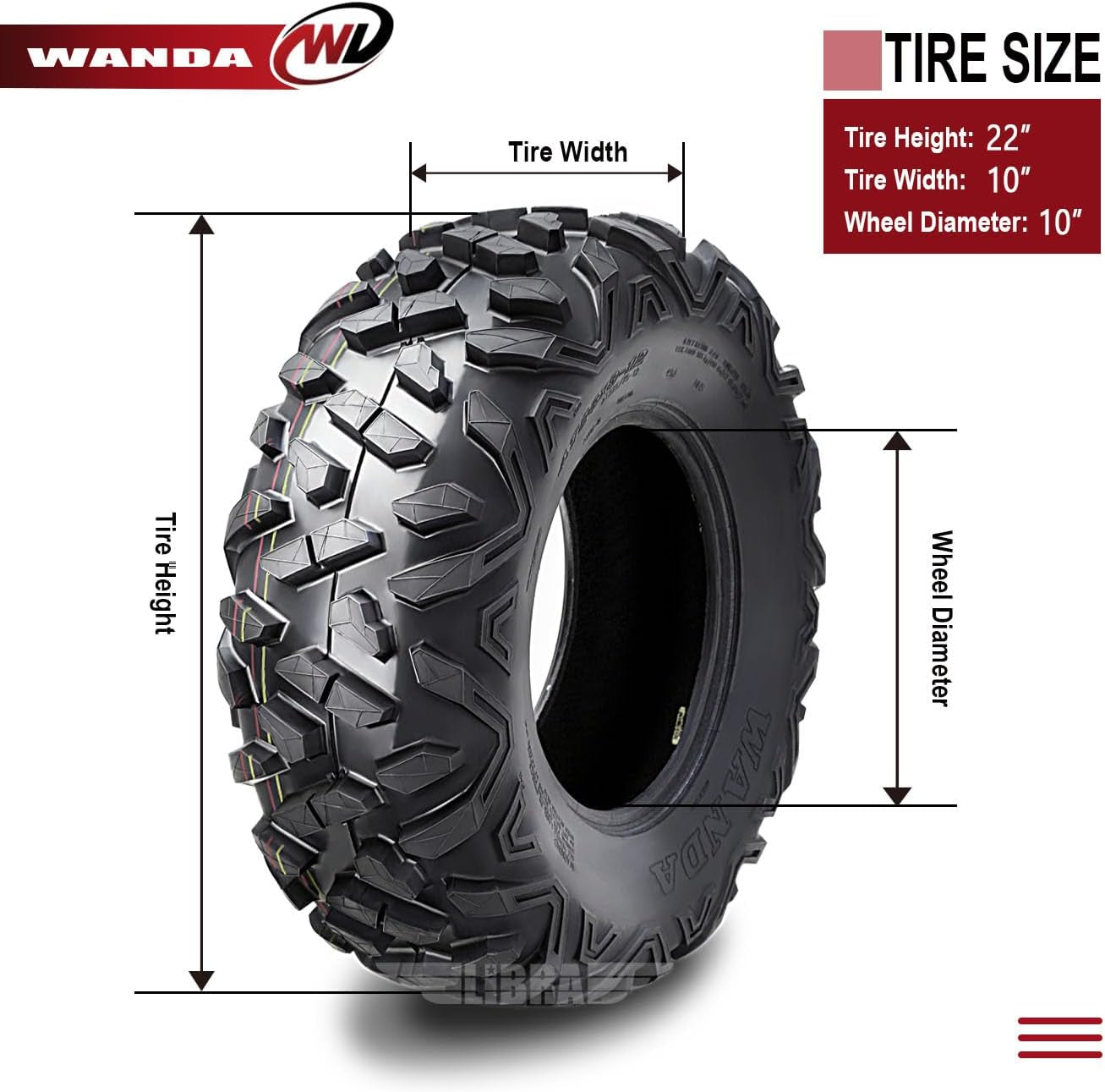 WANDA Set of 2 ATV Tires 22X10-10 22X10X10 6PR Big Horn Style