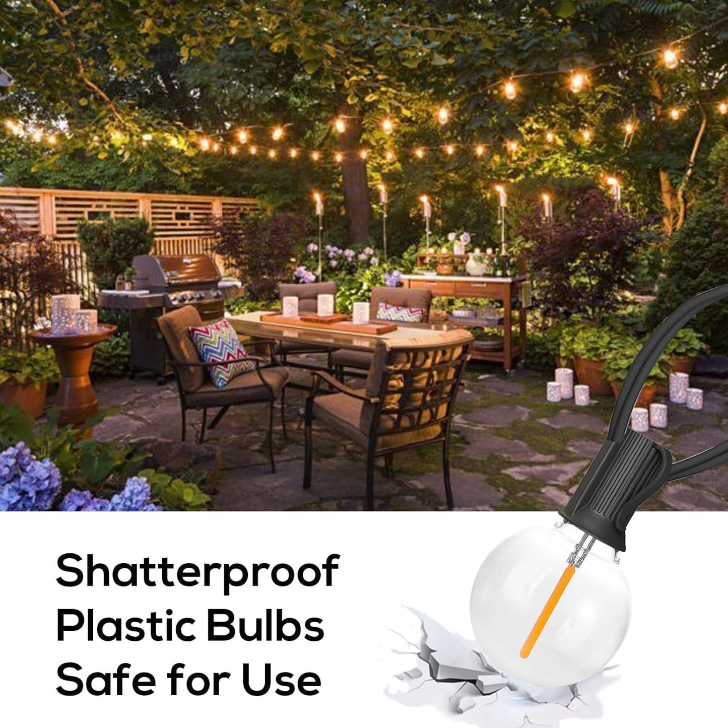 Banord 29FT Shatterproof Globe Outdoor String Lights - 15 Dimmable Waterproof Bulbs for Patio, Porch & Cafe Decor