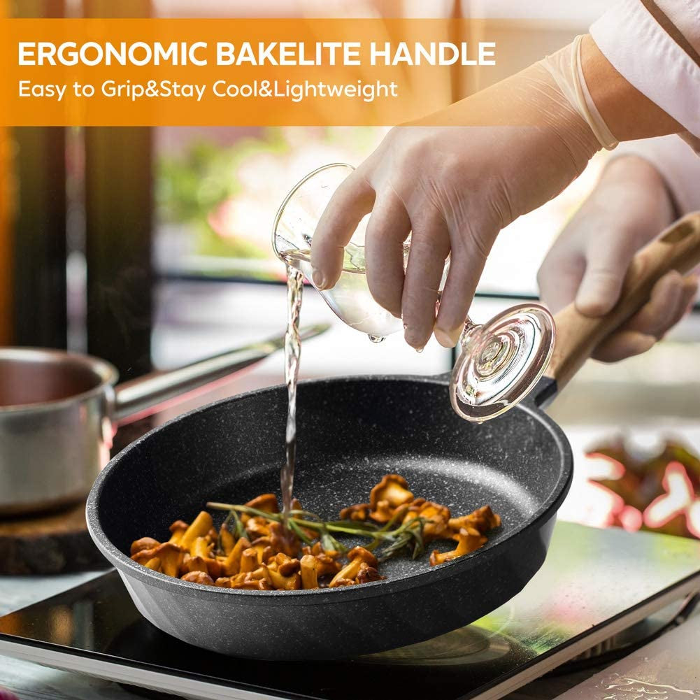 Nonstick Induction Frying Pan Set - Granite Skillet Cookware with Heat-Resistant Handle - Perfect Christmas Gift for Women (8", 9.5", & 11")