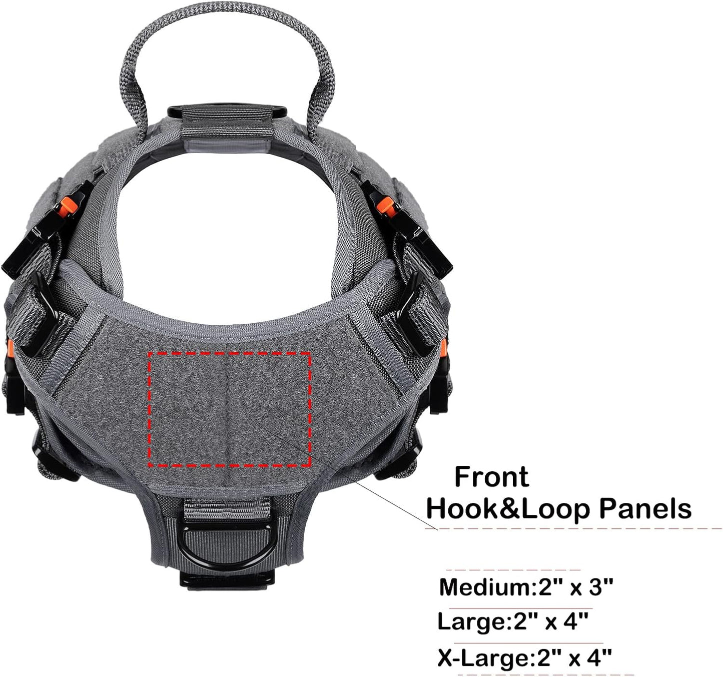 ICEFANG Tactical Dog Harness with 4X Metal Buckle,Working Dog MOLLE K9 Vest with Handle,No Pulling Front Clip,Adjustable Pet Harness for Meduim Dogs (M (25"-31" Chest), Grey)