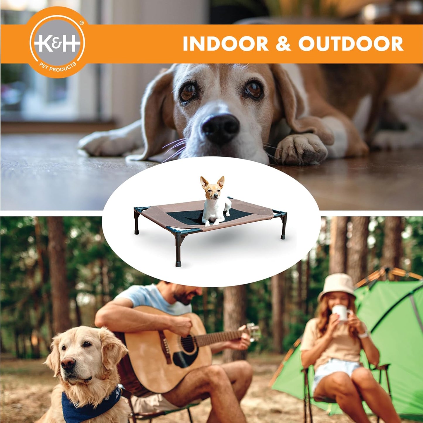 K&H Pet Products Outdoor Elevated Dog Cot, Breathable Cooling Elevated Cot Hammock Pet Bed for Large Dogs, Washable Mesh Cover, Raised Metal Frame, Collapsible, Portable - Large 42 X 30In Chocolate