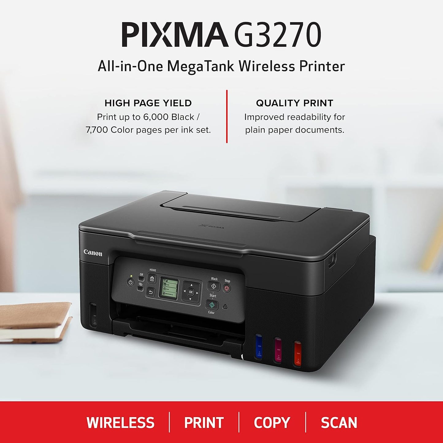 Canon Megatank G3290 Wireless All-In-One Printer - Print, Copy, Scan, Mobile Printing, 2.7" LCD Touchscreen, Auto Duplex