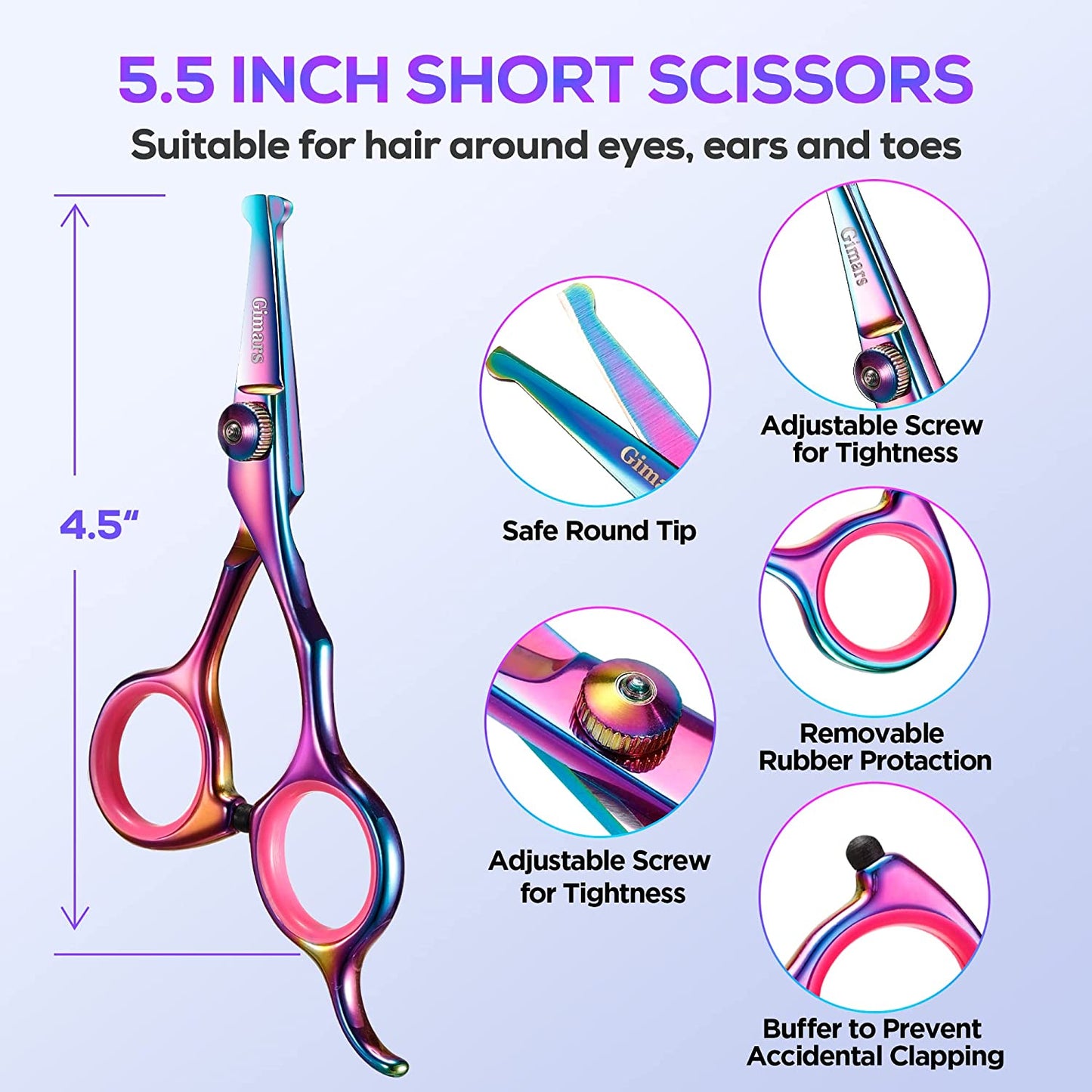 Gimars Professional 4CR Stainless Steel 6 in 1 Grooming Scissors for Dogs with Safety round Tip, Heavy Duty Titanium Coated Pet Grooming Scissor for Dogs, Cats and Other Animals