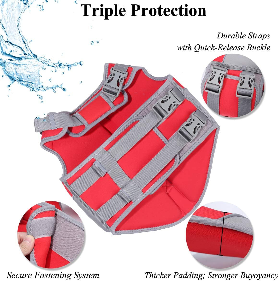 VIVAGLORY Neoprene Dog Life Vest, Dog Life Jacket for Swimming & Boating, Lightweight & Buoyancy for Puppy Doggy, Swimming Vest with Handle, M, Red