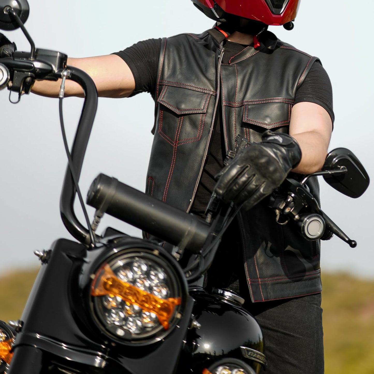 Leatherick Mens Black Motorcycle Vests - SOA Club & Traditional Paisley Satin Liner Leather Biker Vests