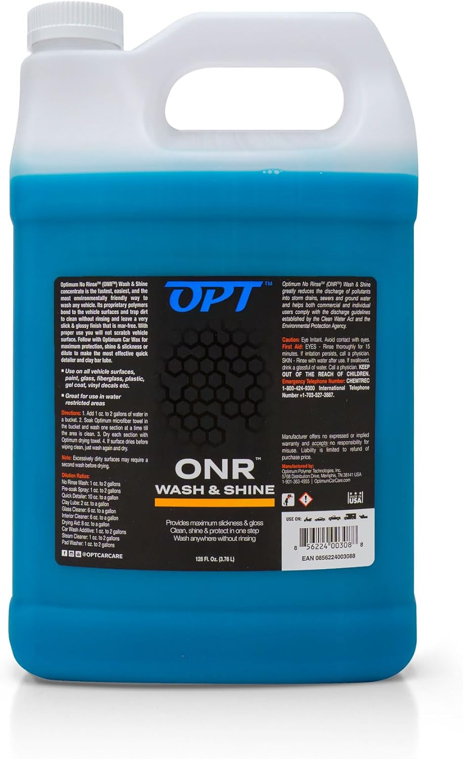 Optimum No Rinse Wash and Shine Version 5 - ONR Rinseless Car Wash Soap for Auto Detailing, Use on Paint, Ceramic Coatings, Glass, Interior (32 Oz)