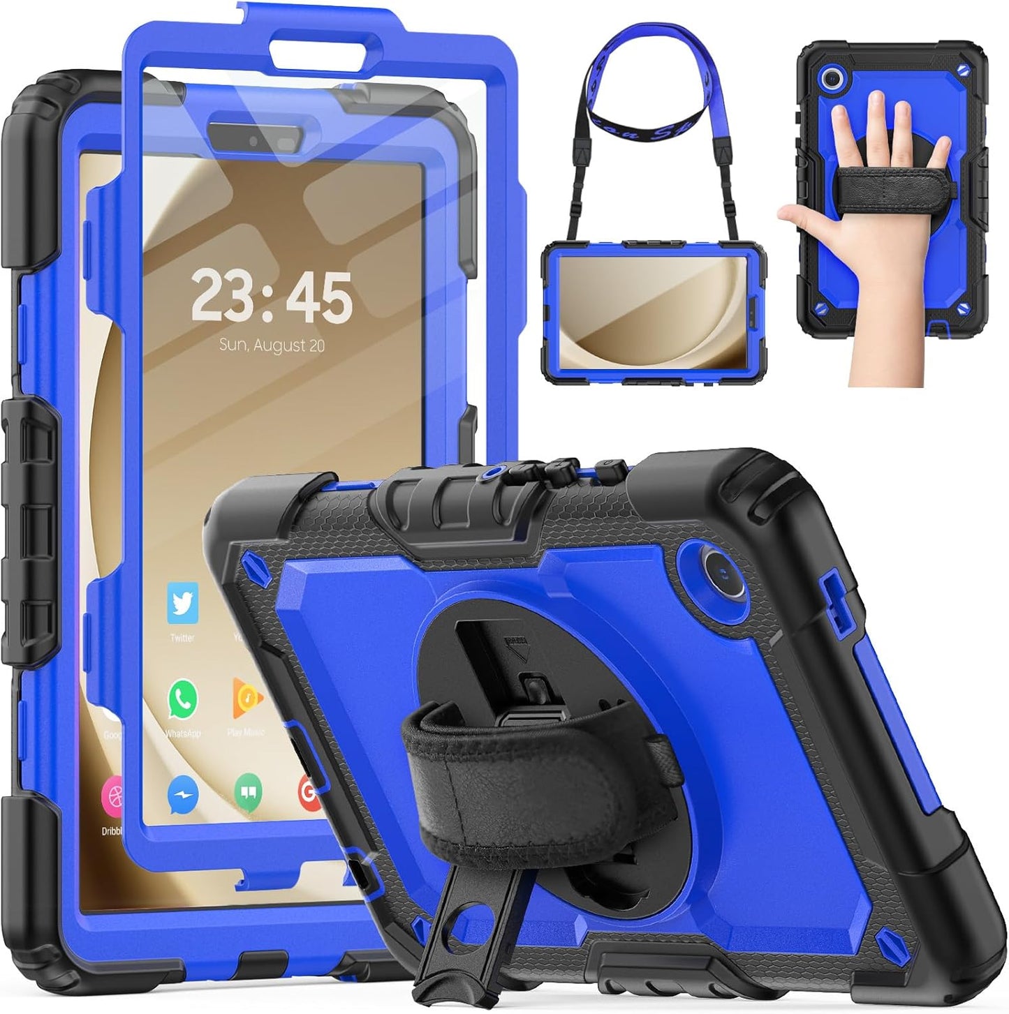 HXCASEAC Samsung Galaxy Tab A9 8.7" Shockproof Case - Stylish Blue Design with Screen Protector, Hand Strap & Pen Holder for SM-X110 SM-X115 SM-X117