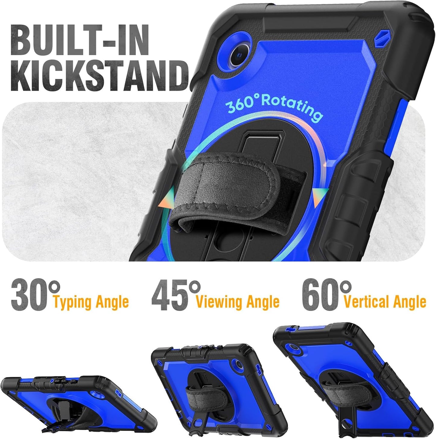 HXCASEAC Samsung Galaxy Tab A9 8.7" Shockproof Case - Stylish Blue Design with Screen Protector, Hand Strap & Pen Holder for SM-X110 SM-X115 SM-X117