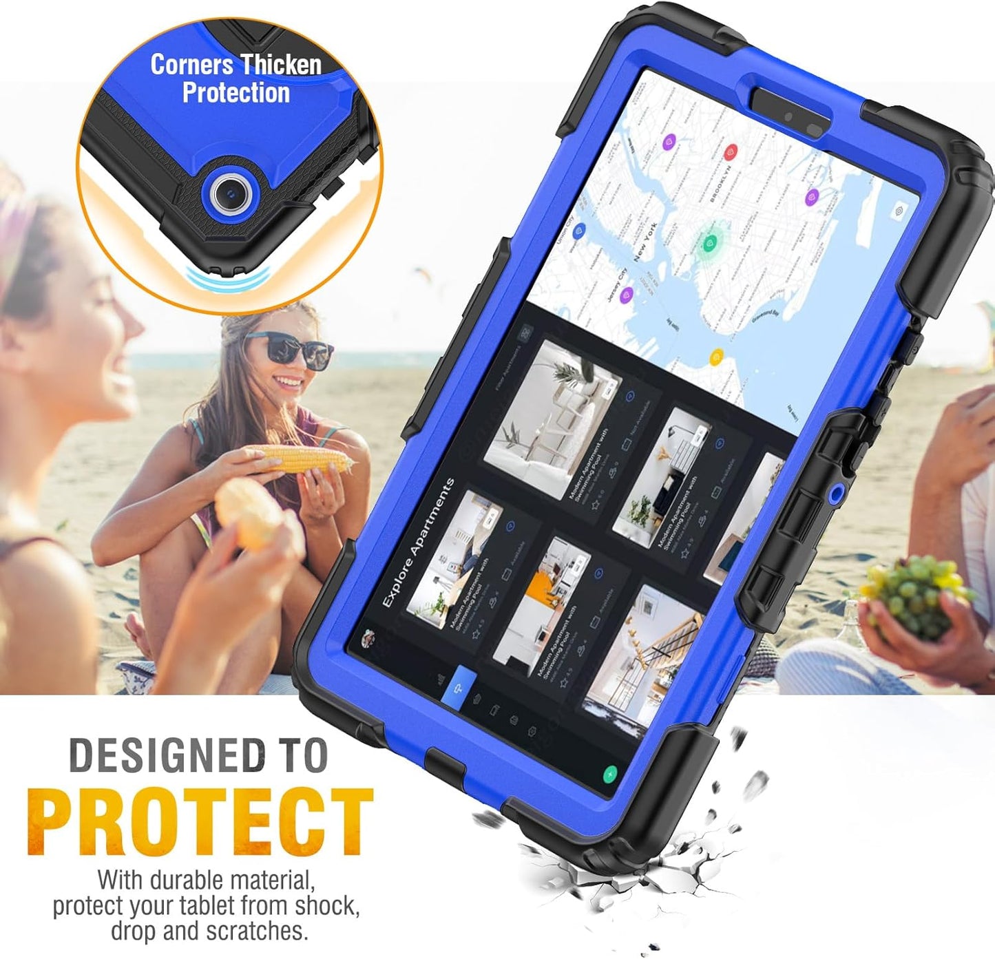 HXCASEAC Samsung Galaxy Tab A9 8.7" Shockproof Case - Stylish Blue Design with Screen Protector, Hand Strap & Pen Holder for SM-X110 SM-X115 SM-X117