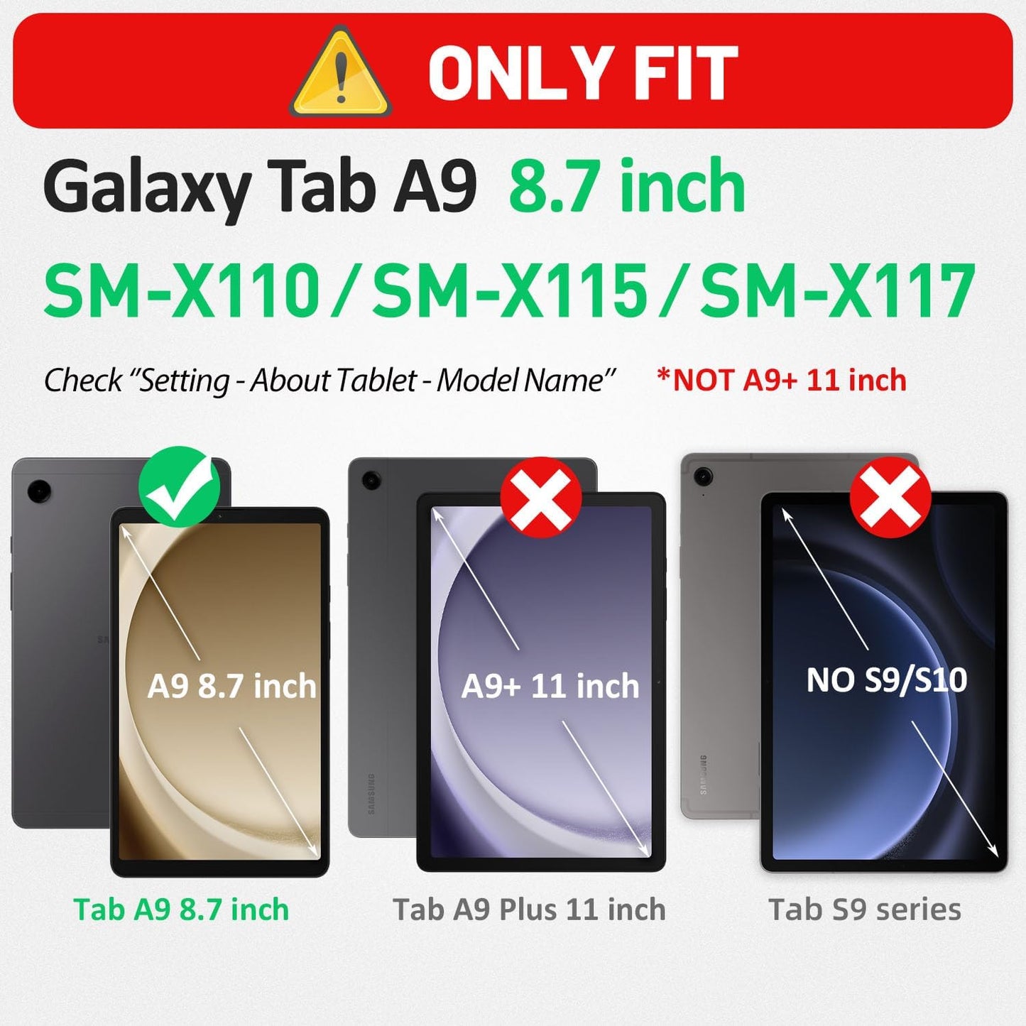HXCASEAC Samsung Galaxy Tab A9 8.7" Shockproof Case - Stylish Blue Design with Screen Protector, Hand Strap & Pen Holder for SM-X110 SM-X115 SM-X117