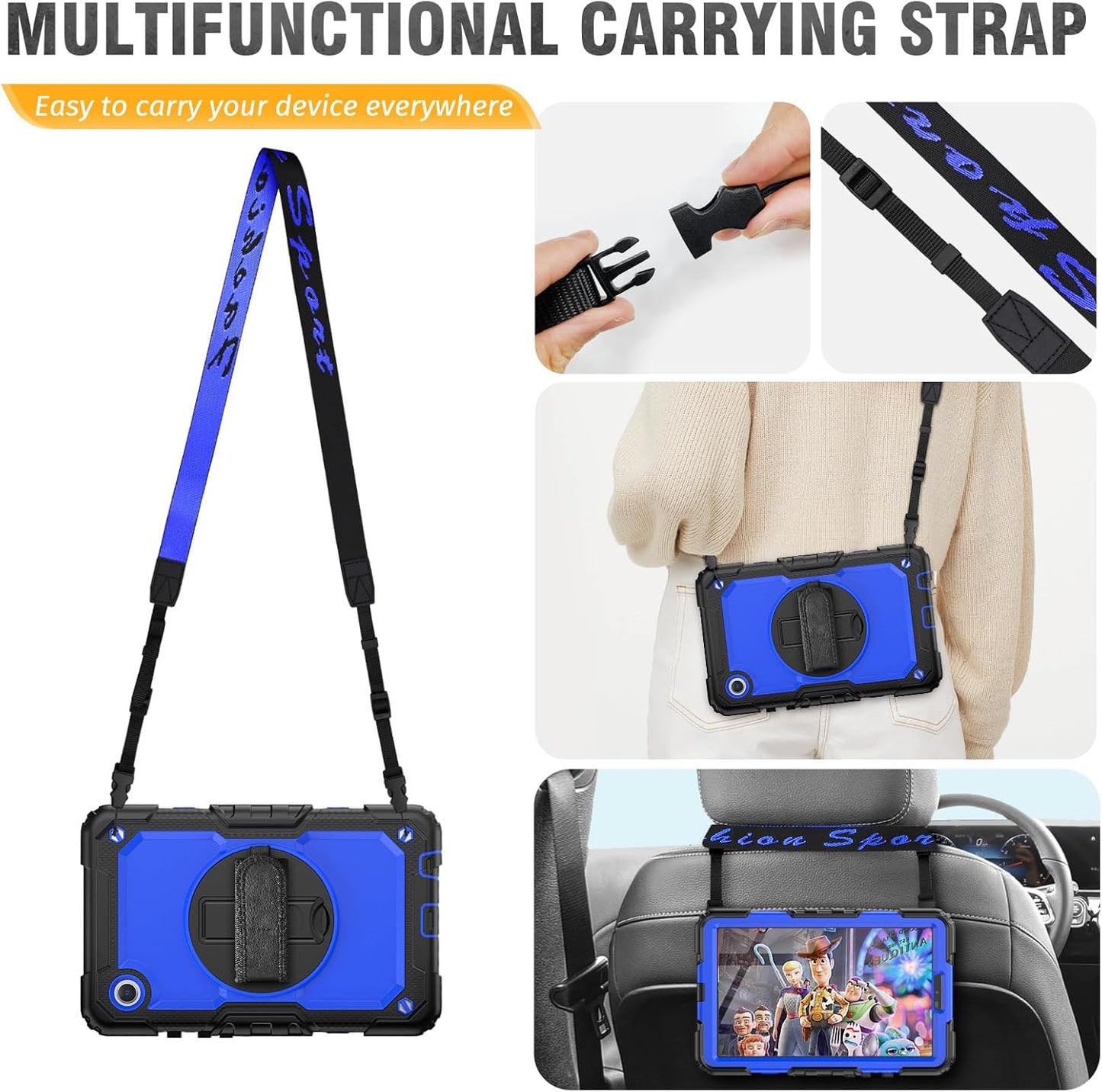 HXCASEAC Samsung Galaxy Tab A9 8.7" Shockproof Case - Stylish Blue Design with Screen Protector, Hand Strap & Pen Holder for SM-X110 SM-X115 SM-X117