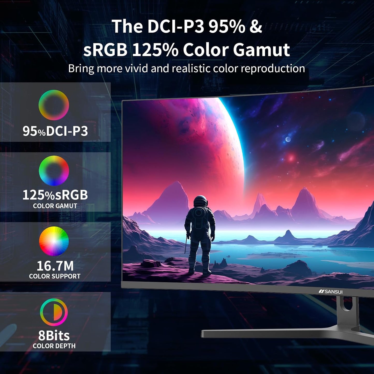 SANSUI 24.5" Gaming Monitor - 300Hz/240Hz FHD 1080P, 1ms Response, HDR, FreeSync, Fast IPS, Dual DisplayPort & HDMI, VESA Support - Ultimate Gaming Experience (Es-G25X1 PRO)