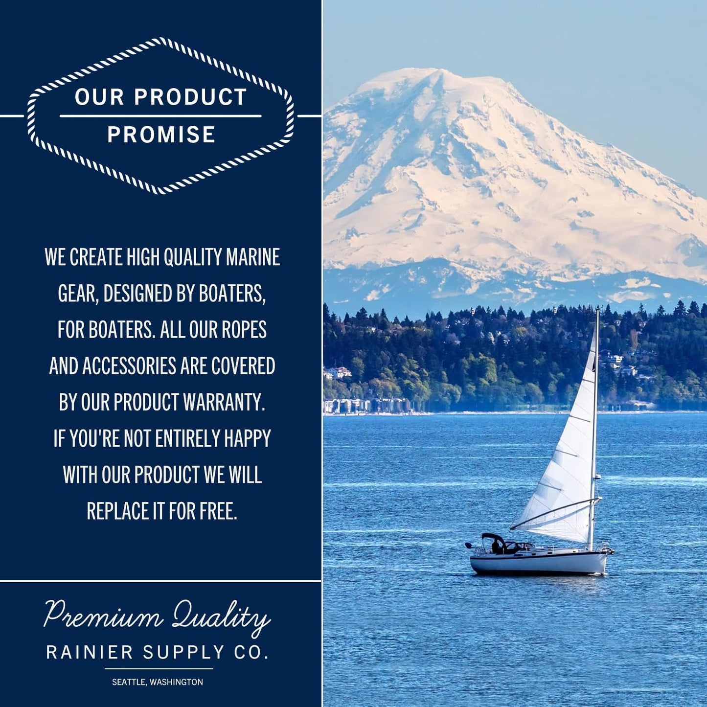 Rainiersupplyco Dock Lines - Boat Rope for Docking with Loop - 30 Ft X 3/4 Inch Premium Double Braided Nylon Marine Rope - Mooring Line with 18" Eyelet - Boat Accessories - Navy Blue